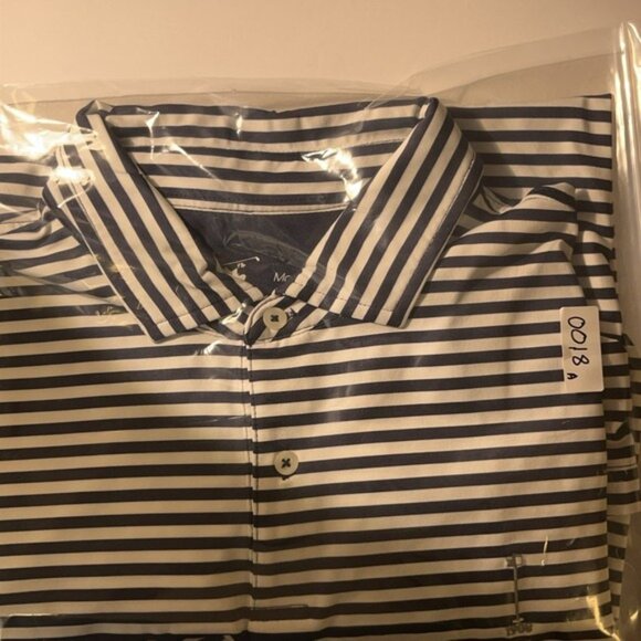 FG Tech Golf Polo Mens XL White/Blue Striped Performance Short Sleeve USA Made - Picture 9 of 9